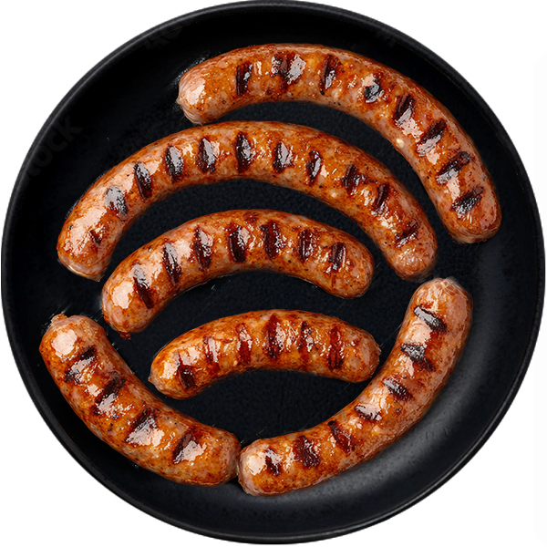 Mehrere gebratene Würste auf Teller